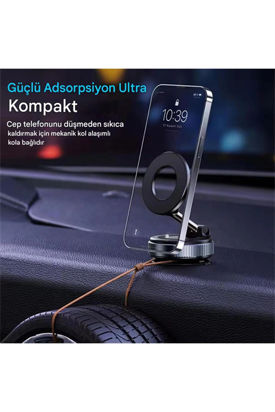 360 Derece Dönebilen Güçlü Vakumlu Magsafe Araç İçi ve Masa Üstü Halka Telefon Tutucu