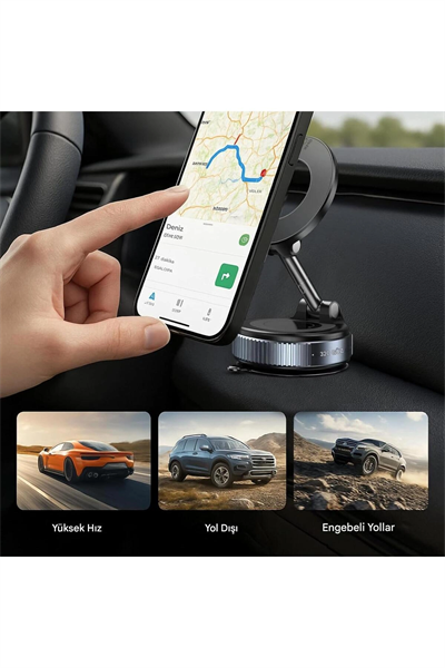 360 Derece Dönebilen Güçlü Vakumlu Magsafe Araç İçi ve Masa Üstü Halka Telefon Tutucu