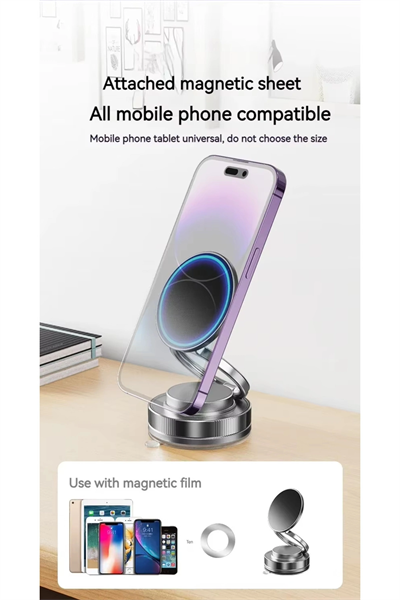 360 Dönebilen Araç İçi Telefon Tutucu Vakumlu Magsafe Destekli Masa Üstü Duvar Halka Telefon Tutucu