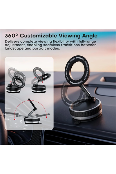 360 Dönebilen Telefon Tutucu - Ayarlanabilir Mıknatıslı Vakumlu Araç İçi Telefon Tutucu