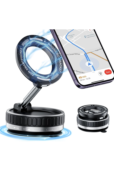 360 Dönebilen Telefon Tutucu - Ayarlanabilir Mıknatıslı Vakumlu Araç İçi Telefon Tutucu