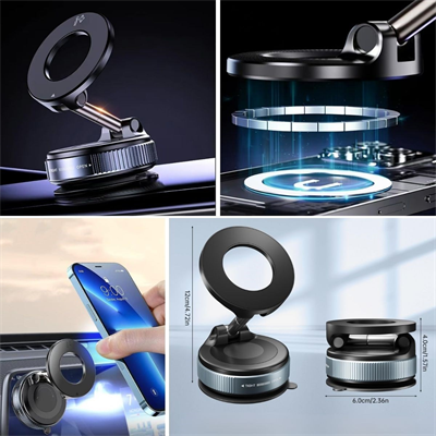 360° Döner Başlıklı Vakumlu Emişli Manyetik Telefon Tutucu – Güçlü Mıknatıslı, İz Bırakmaz