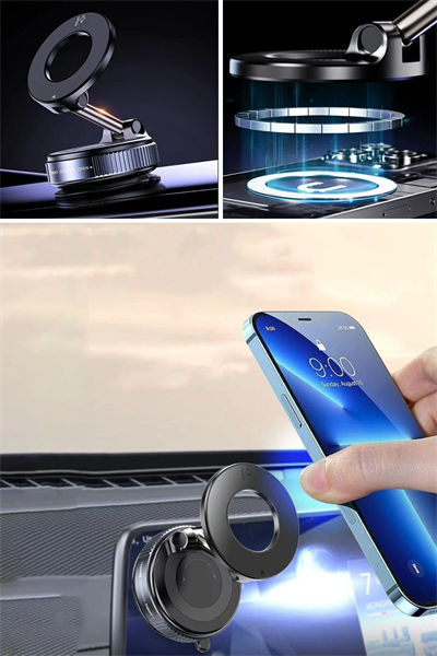 360° Döner Başlıklı Vakumlu Emişli Manyetik Telefon Tutucu – Güçlü Mıknatıslı, İz Bırakmaz