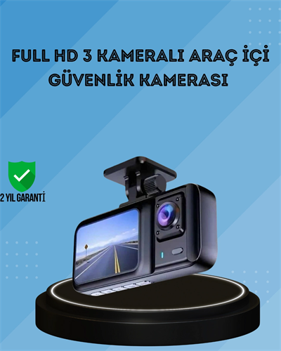 360° Kapsama Sahip Full HD Araç Kamerası 3’lü Kayıt Gece Görüşlü DashCam