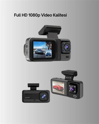 360° Kapsama Sahip Full HD Araç Kamerası 3’lü Kayıt Gece Görüşlü DashCam