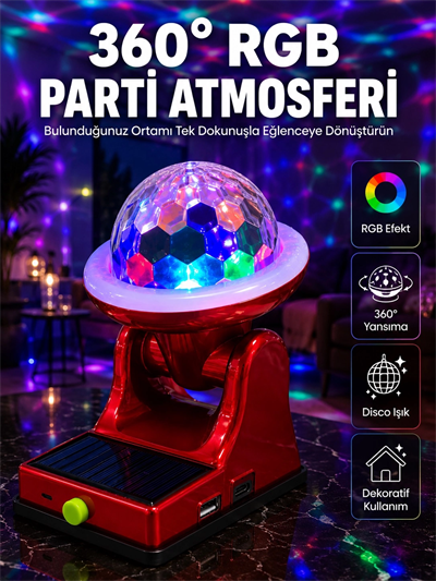 360° RGB LED Disco Işığı Ayarlanabilir Başlıklı Güneş Enerjili Projektör Lamba