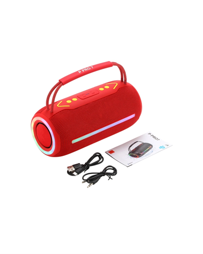 360 RGB LEDli Taşınabilir Bluetooth Hoparlör – Kırmızı, USB/TF Destekli