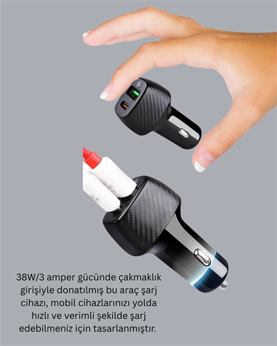 38W Çift Çıkışlı Araç Şarj Cihazı – Type-C ve USB PD Destekli