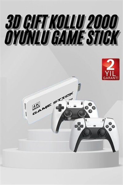 3D 4K 2000 Oyunlu Game Stick Oyun Konsolu Çift Konsol