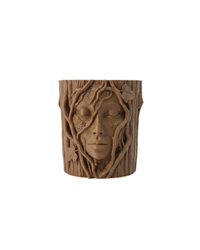 3D Ağaç Gövdesi Formlu Yüz Figürlü Dekoratif Saksı Sanatsal Tasarım Vazo