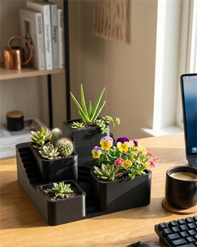 3D Baskı Kaktüs ve Sukulent Saksı Seti Çok Katlı Şık Ev Ofis Dekoru