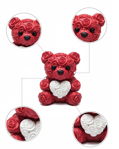 3D Baskı Kalpli Ayıcık 10cm Romantik Masaüstü Dekor