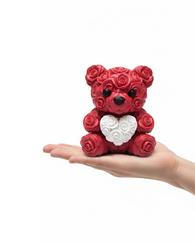 3D Baskı Kalpli Ayıcık 10cm Romantik Masaüstü Dekor