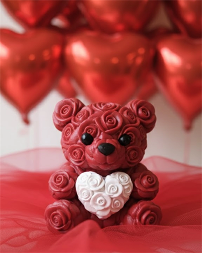 3D Baskı Kalpli Ayıcık 10cm Romantik Masaüstü Dekor