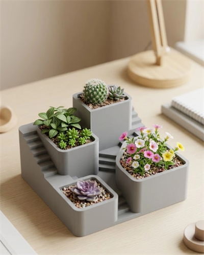 3D Baskı Sukulent ve Kaktüs Saksı Seti Çok Katlı Tasarım Şık Ev Ofis Dekoru