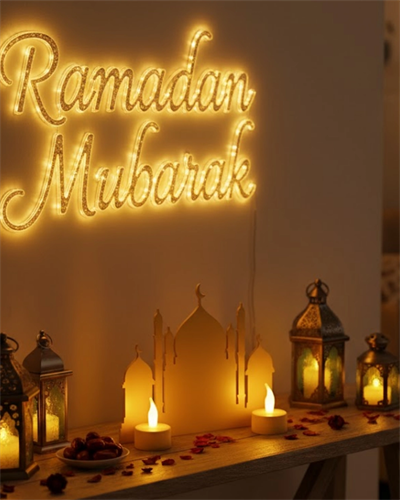 3D Cami Siluet Dekor 2 Pilli Mum Dahil Ramazan Masa Üstü