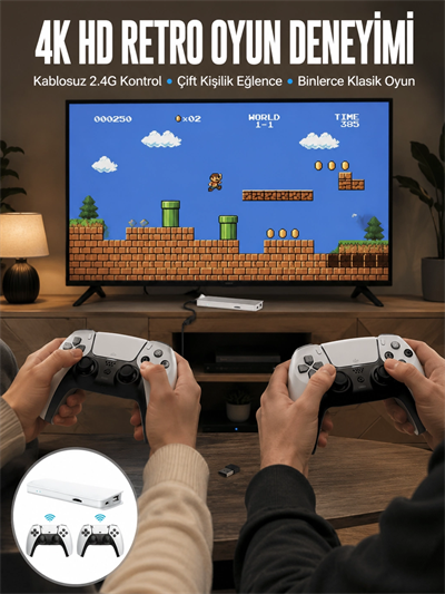 3D Çift Oyun Kollu 4K HD Ekran Nostaljik 20.000 Oyunlu Beyaz Game Box Yeni Nesil