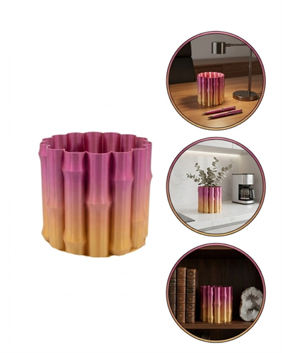 3D Dekoratif Mor Sarı Vazo Modern Tasarım Estetik Ev Aksesuarı