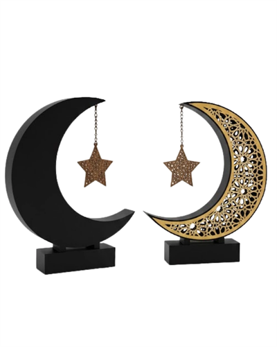 3D Hilal Yıldız Masa Üstü Dekor 23x23 cm Ramazan Konsept Tasarım
