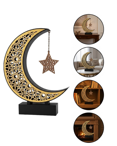 3D Hilal Yıldız Süs 23x23 cm Ev ve Ofis İçin Şık Aksesuar