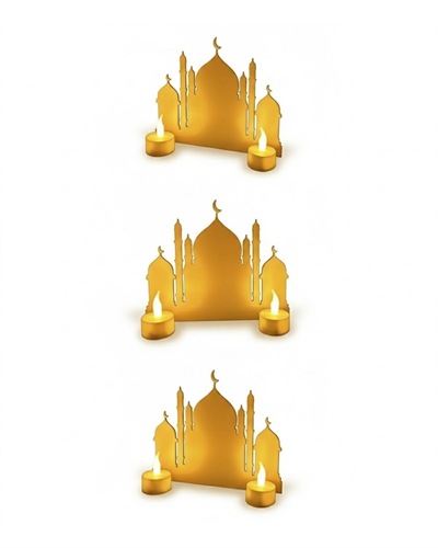 3D İki Mumlu Cami Dekor 2 Pilli LED Mum Hediyeli Masa Üstü Süs