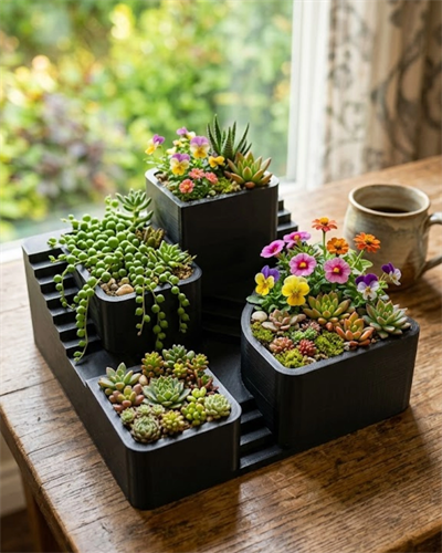 3D Kaktüs Saksı Seti Çok Bölmeli Modern Dekoratif Masaüstü Bitki Standı
