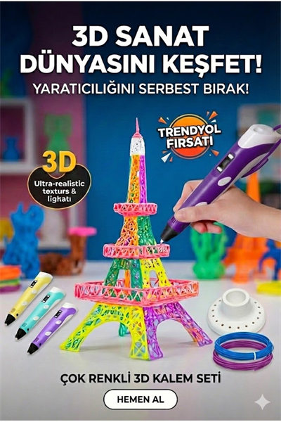 3D Kalem Seti (MOR ) Dijital Göstergeli + 3 Renk Filament Hediyeli Eğitici Yazıcı ABS/PLA Uyumlu