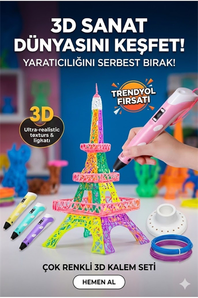 3D Kalem Seti (PEMBE) Dijital Göstergeli + 3 Renk Filament Hediyeli Eğitici Yazıcı ABS/PLA Uyumlu
