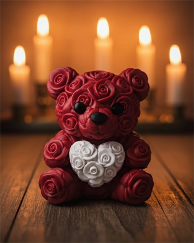 3D Kalp Ayıcık 10 cm Gül Detaylı Dekoratif Hediye Obje