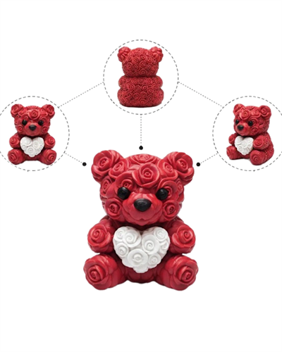 3D Kalp Ayıcık 10 cm Gül Detaylı Dekoratif Hediye Obje