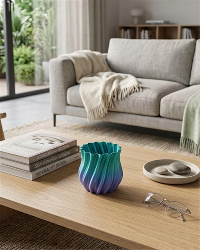 3D Kıvrımlı Mavi Vazo Modern Dekoratif Şık Ev Aksesuarı