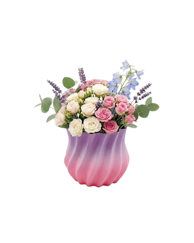 3D Kıvrımlı Pembe Lila Vazo Modern Dekoratif Şık Ev Aksesuarı