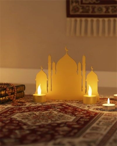 3D LED Mumlu Cami Dekorasyonu 2 Adet Pilli Mum Hediyeli