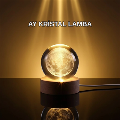 3D Lazer İşlemeli Ay Küresi Ahşap Standlı USB Bağlantılı Dekoratif Lamba