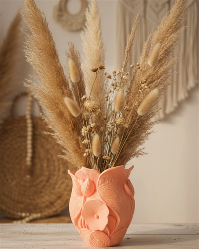 3D Özel Baskı Turuncu Çiçekli Dekoratif Vazo Salon Ofis Dekoru