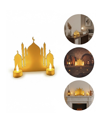 3D Ramazan Cami Dekor 2 Mumlu Işıklı Masa Üstü Biblo