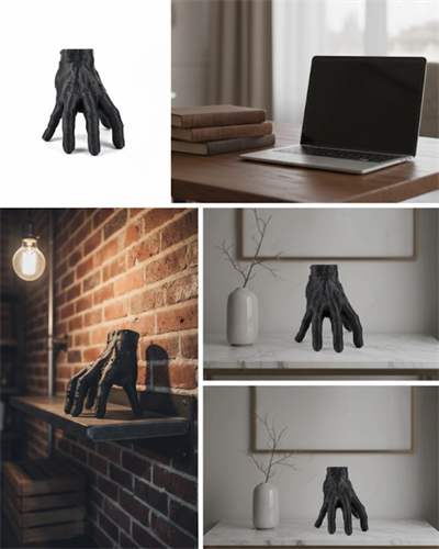 3D Siyah El Heykeli 17x16 cm Raf ve Masa Üstü Dekor
