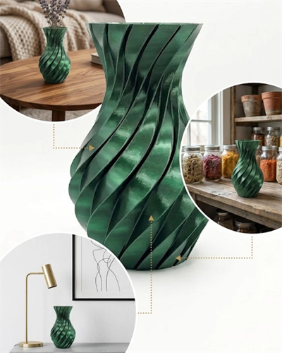 3D Spiral Yeşil Vazo Modern Tasarım Dekoratif Ev ve Ofis Aksesuarı