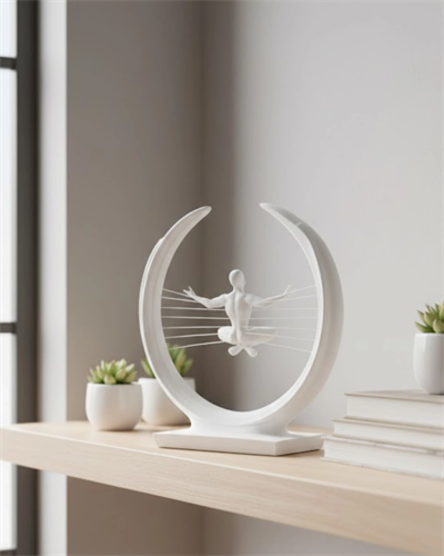 3D Zen Heykeli Beyaz Ay İçinde Meditasyon Figürü Dekoratif Obje