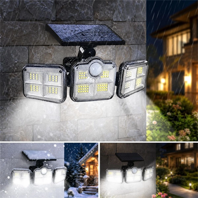3'lü 122 Ledli Güneş Enerjili Hareket Sensörlü Aydınlatma, Dış Mekan Duvar Ve Bahçe Lambası Solar Led Bx40