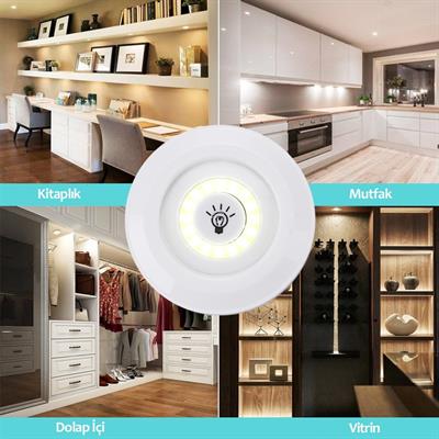 3'lü Uzaktan Kumandalı Pilli Yapışkanlı Kablosuz Led Spot Lambalar (3936)