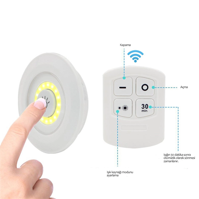 3'lü Uzaktan Kumandalı Pilli Yapışkanlı Kablosuz Led Spot Lambalar Bx40