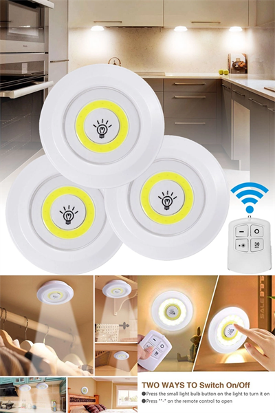 3'lü Uzaktan Kumandalı Pilli Yapışkanlı Kablosuz Led Spot Lambalar Bx40