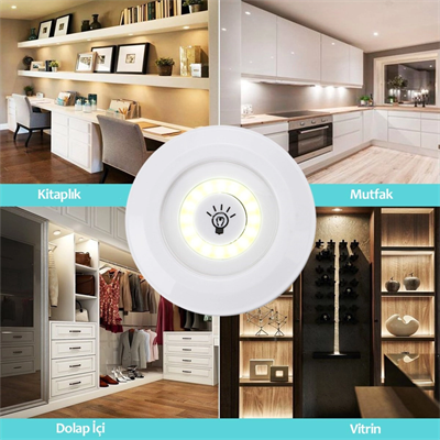 3'lü Uzaktan Kumandalı Pilli Yapışkanlı Kablosuz Led Spot Lambalar Bx40
