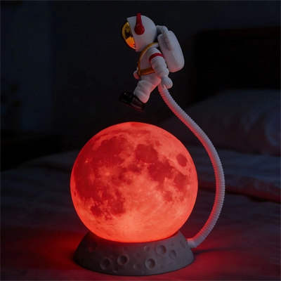3d Ay Üzerinde Astronot Led Gece Lambası – Dokunmatik 10 Renk Değiştiren Dekoratif Çocuk Odası Masaüstü Ay Lambası Bx40
