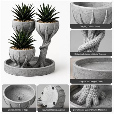 3d Üçlü Hand Of Tree Mermer Desenli Vazo