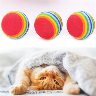 3lü Gökkuşağı Sünger Kedi Köpek Çiğneme Oyun Topu 4,2 Cm Bx40