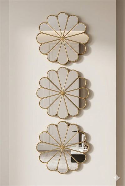 3’lü Gold Güneş Desenli Duvar Aynası Seti 25 cm | Dekoratif Yuvarlak Ayna