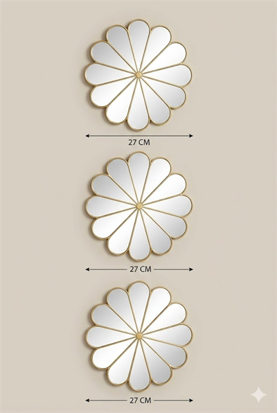 3’lü Gold Güneş Desenli Duvar Aynası Seti 25 cm | Dekoratif Yuvarlak Ayna