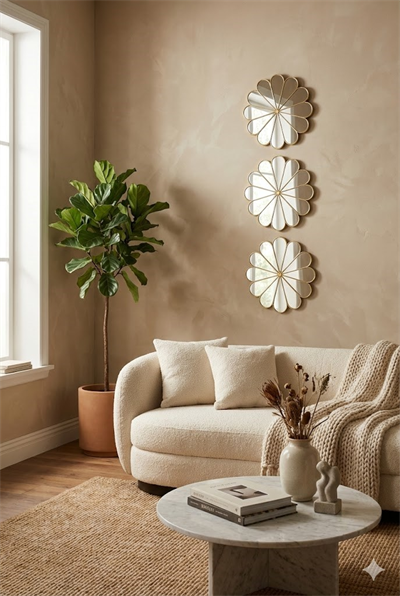 3’lü Gold Güneş Desenli Duvar Aynası Seti 25 cm | Dekoratif Yuvarlak Ayna